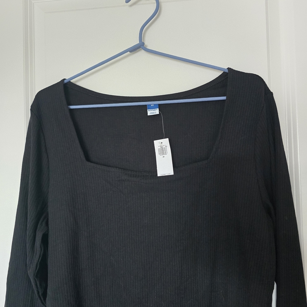 NWT Old Navy Black Ribbed Square-Neck Long Sleeve Body Suit